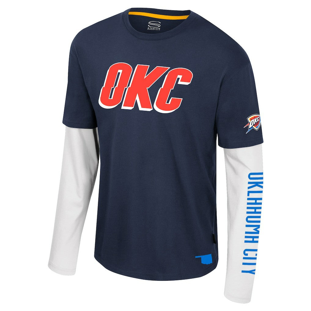 Oklahoma City Thunder Stadium Essentials Unisex Spectator 2fer Long Sleeve T-Shirt Navy