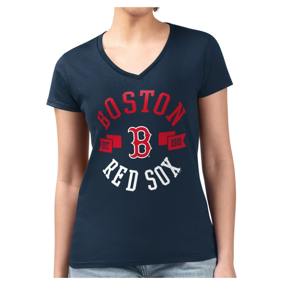 Boston Red Sox G-III 4Her by Carl Banks Women's Super-Slim Fit Lightweight Collage Team Graphic V-Neck T-Shirt Sale