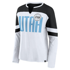 Utah Mammoth Fanatics Women's Frozen Notch Neck Bi-Blend Long Sleeve T-Shirt - White | Fanatics Lifestyle