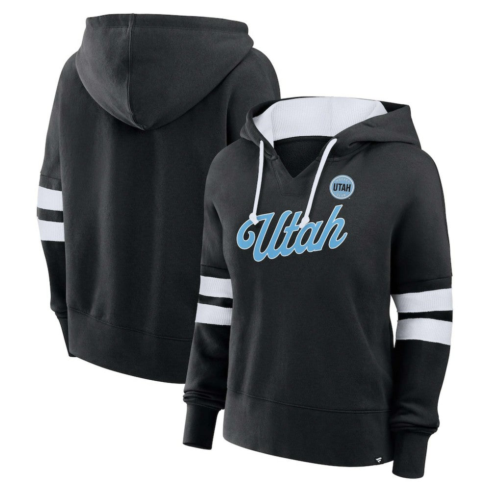 Utah Mammoth Fanatics Women's Oversized Seize V-Neck Pullover Hoodie - Black | Fanatics Clearance