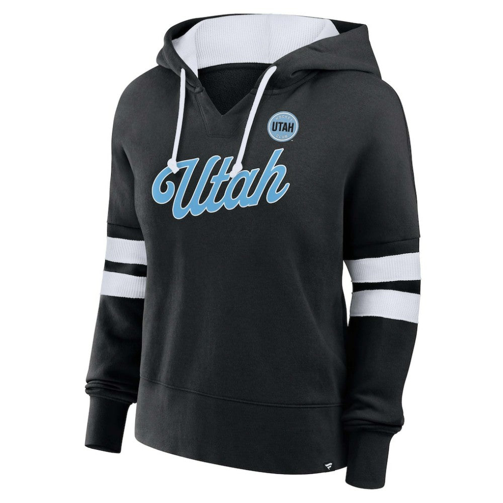 Utah Mammoth Fanatics Women's Oversized Seize V-Neck Pullover Hoodie - Black | Fanatics Clearance