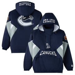 Vancouver Canucks OVO x Starter Half-Zip Hooded Jacket - Blue | NHL Lifestyle