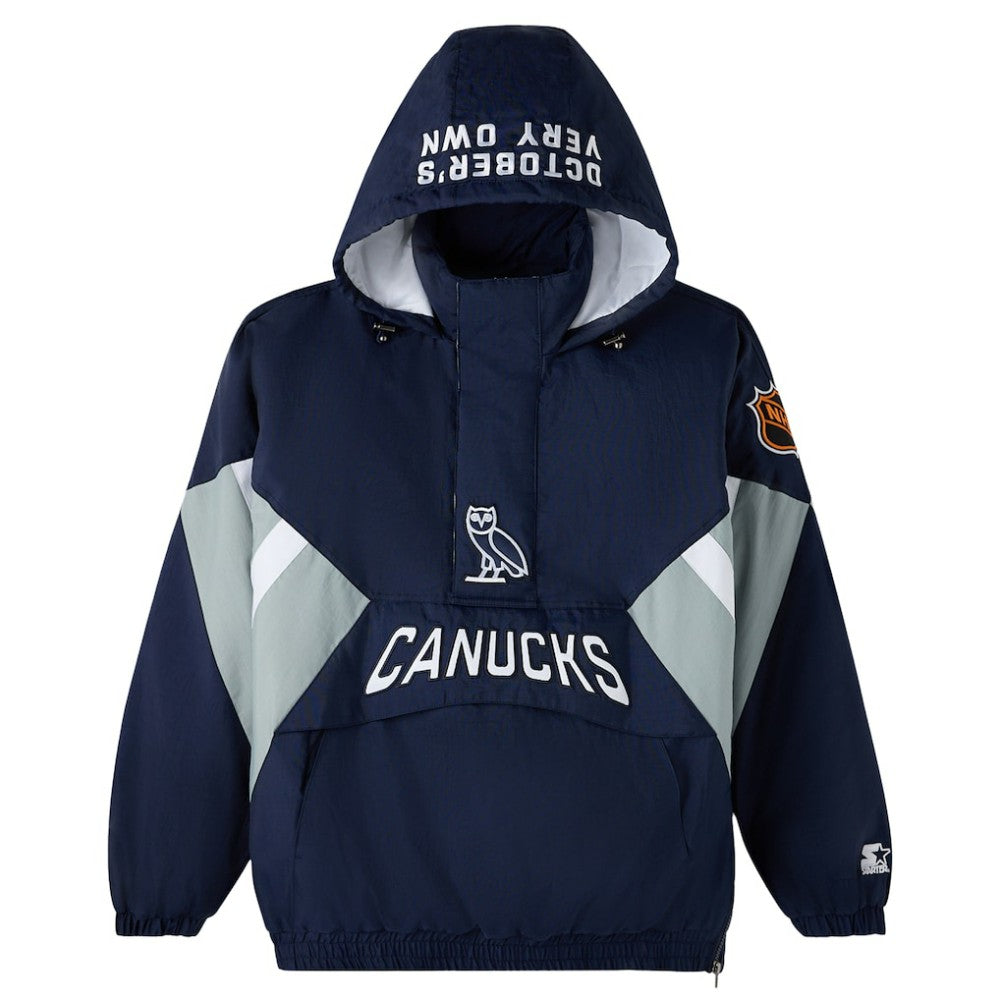 Vancouver Canucks OVO x Starter Half-Zip Hooded Jacket - Blue | NHL Lifestyle