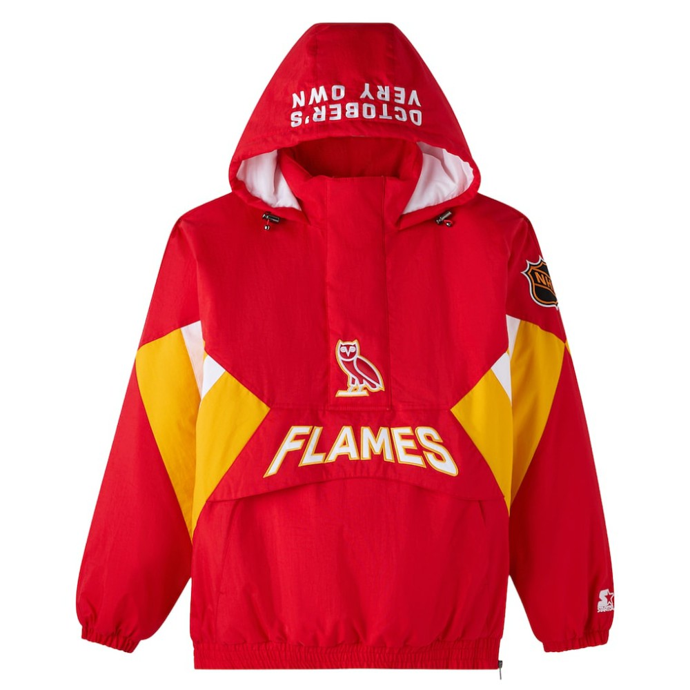 Calgary Flames OVO x Starter Half-Zip Hooded Jacket - Red | NHL Clearance