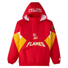 Calgary Flames OVO x Starter Half-Zip Hooded Jacket - Red | NHL Clearance