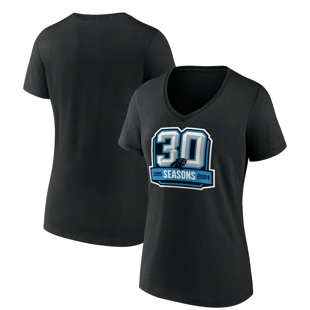 Carolina Panthers Women's 30th Anniversary V-Neck T-Shirt - Black - NFL