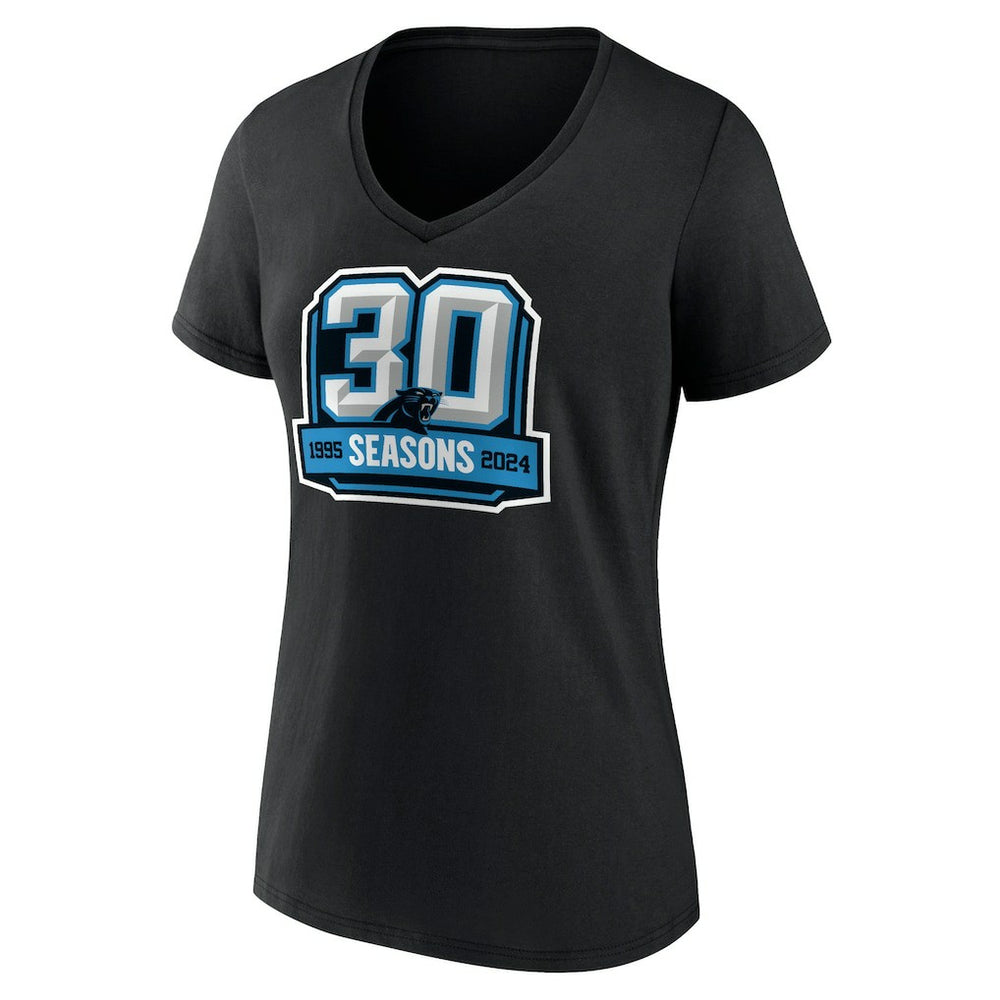 Carolina Panthers Women's 30th Anniversary V-Neck T-Shirt - Black - NFL