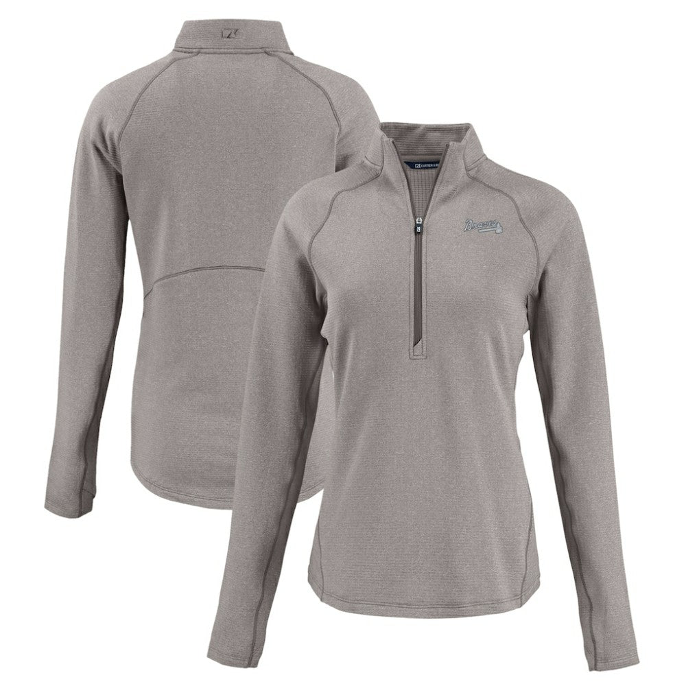 Atlanta Braves Cutter & Buck Women's Peshastin Eco Fleece Recycled Raglan Half-Zip Top for sale