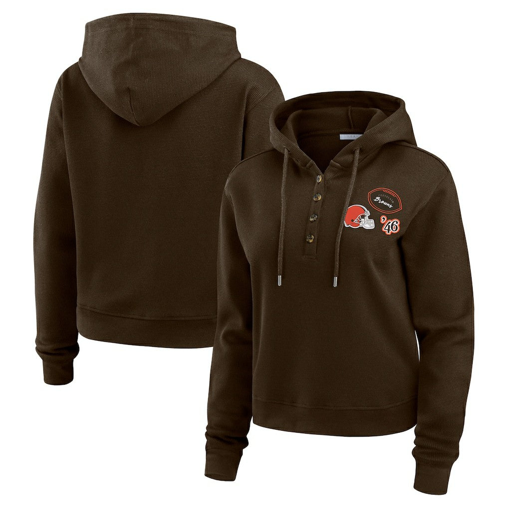 Cleveland Browns WEAR by Erin Andrews Women's Plus Size Waffle Hoodie Pullover Top - Brown - NFL