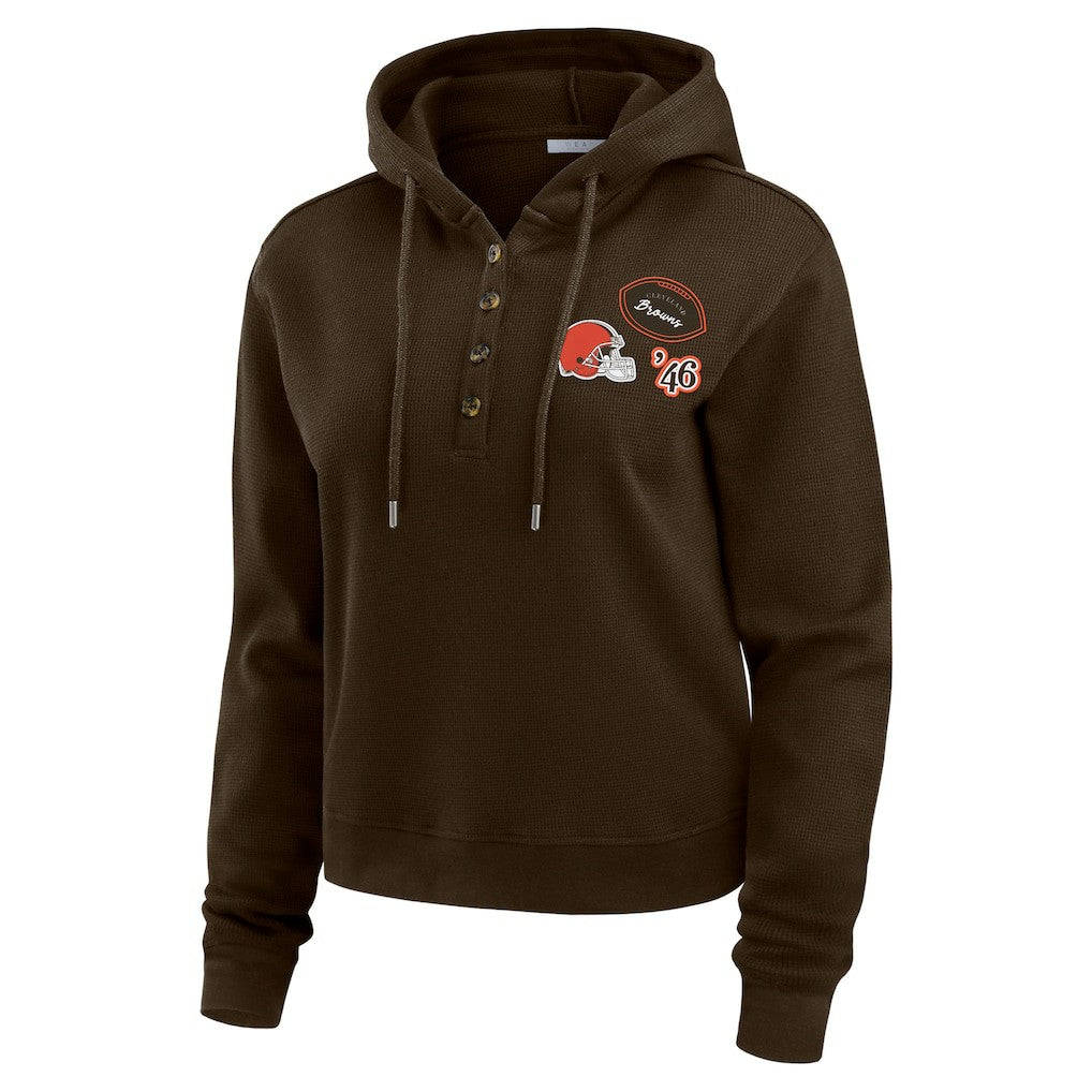 Cleveland Browns WEAR by Erin Andrews Women's Plus Size Waffle Hoodie Pullover Top - Brown - NFL