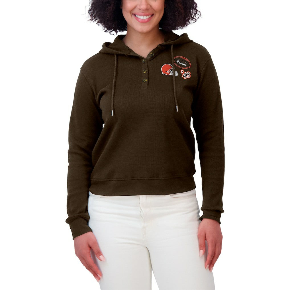 Cleveland Browns WEAR by Erin Andrews Women's Plus Size Waffle Hoodie Pullover Top - Brown - NFL