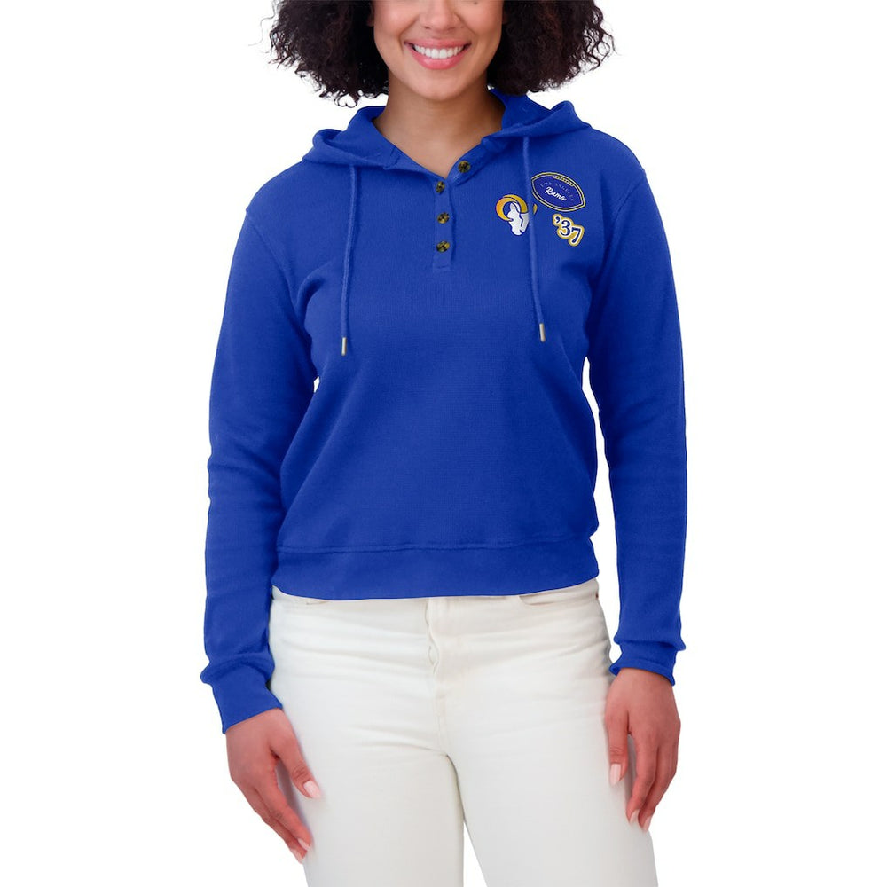 Los Angeles Rams WEAR by Erin Andrews Women's Plus Size Waffle Hoodie Pullover Top - Royal - NFL