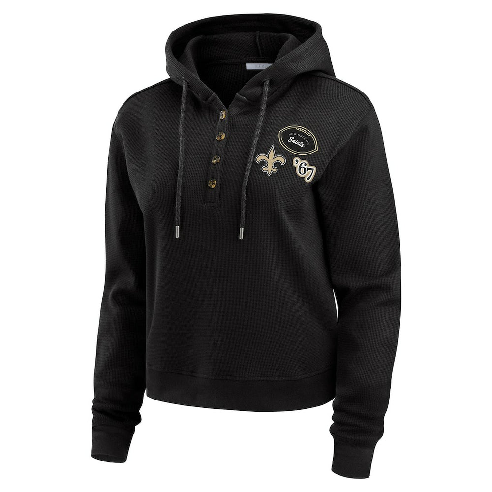 New Orleans Saints WEAR by Erin Andrews Women's Plus Size Waffle Hoodie Pullover Top - Black - NFL