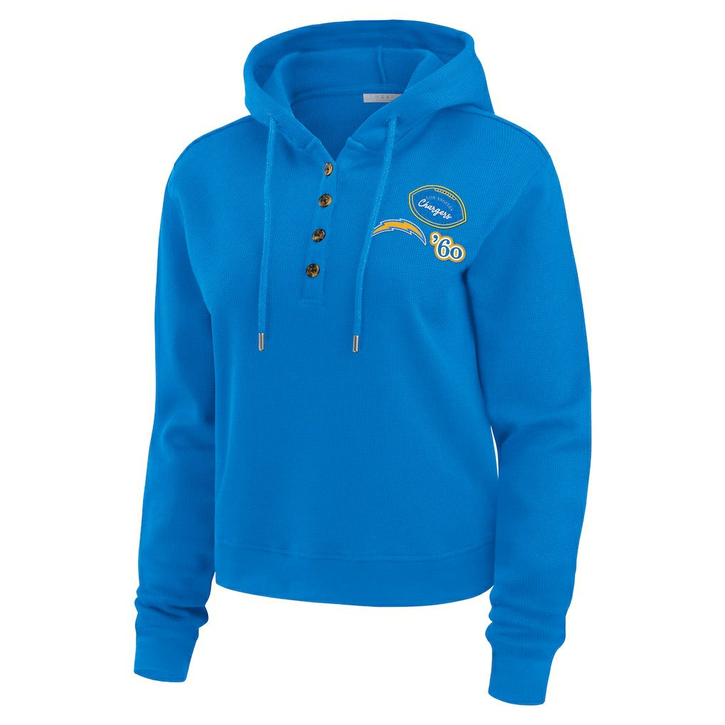 Los Angeles Chargers WEAR by Erin Andrews Women's Plus Size Waffle Hoodie Pullover Top - Blue - NFL