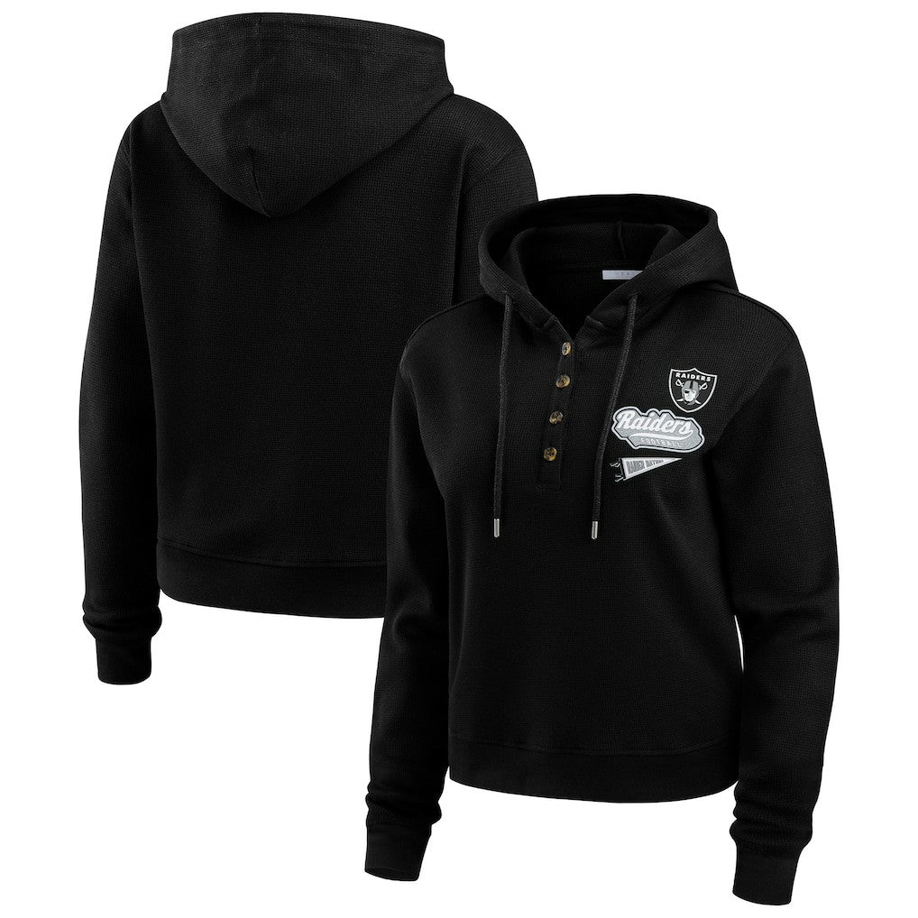 Las Vegas Raiders WEAR by Erin Andrews Women's Plus Size Waffle Hoodie Pullover Top - Black - NFL