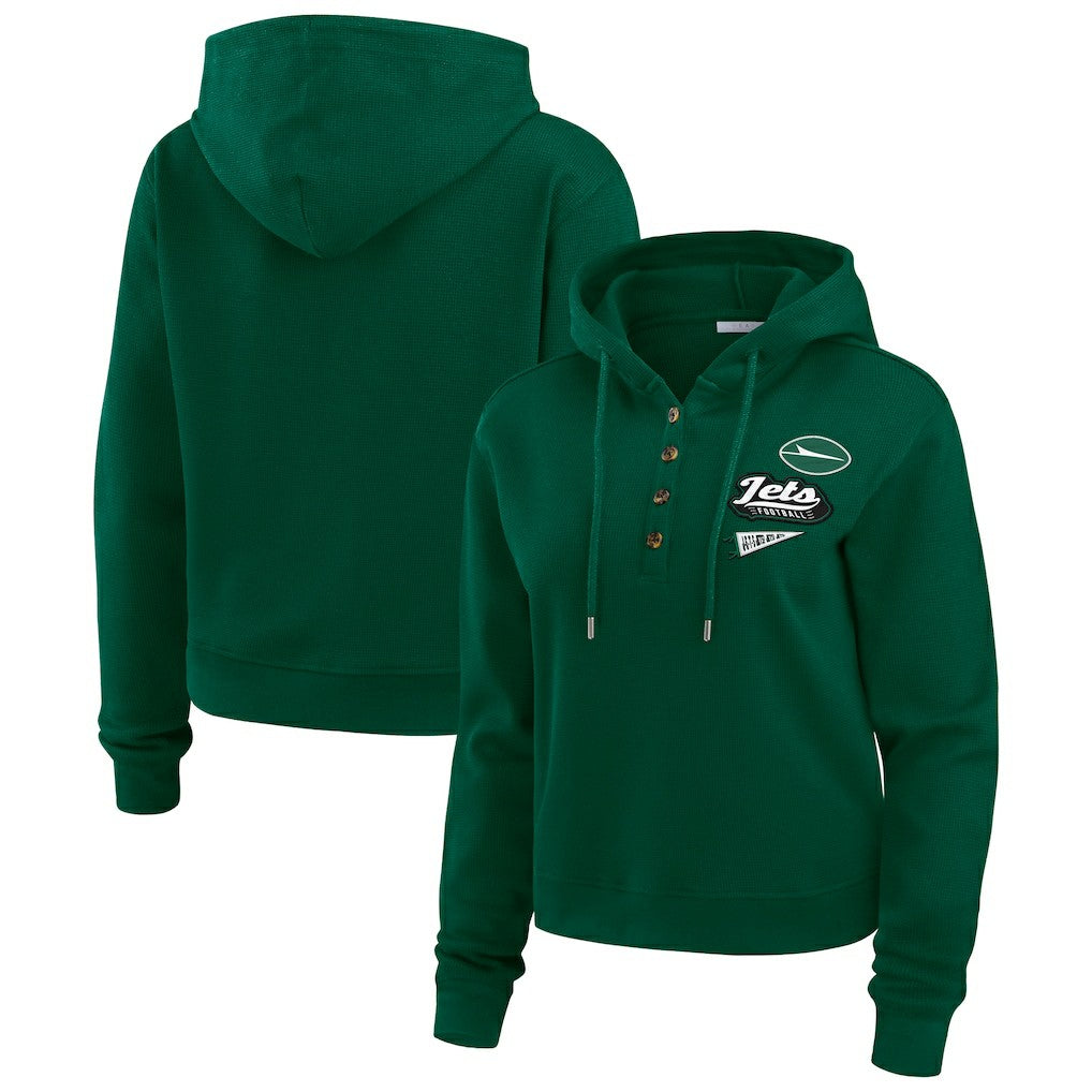 New York Jets WEAR by Erin Andrews Women's Plus Size Waffle Hoodie Pullover Top - Green - NFL