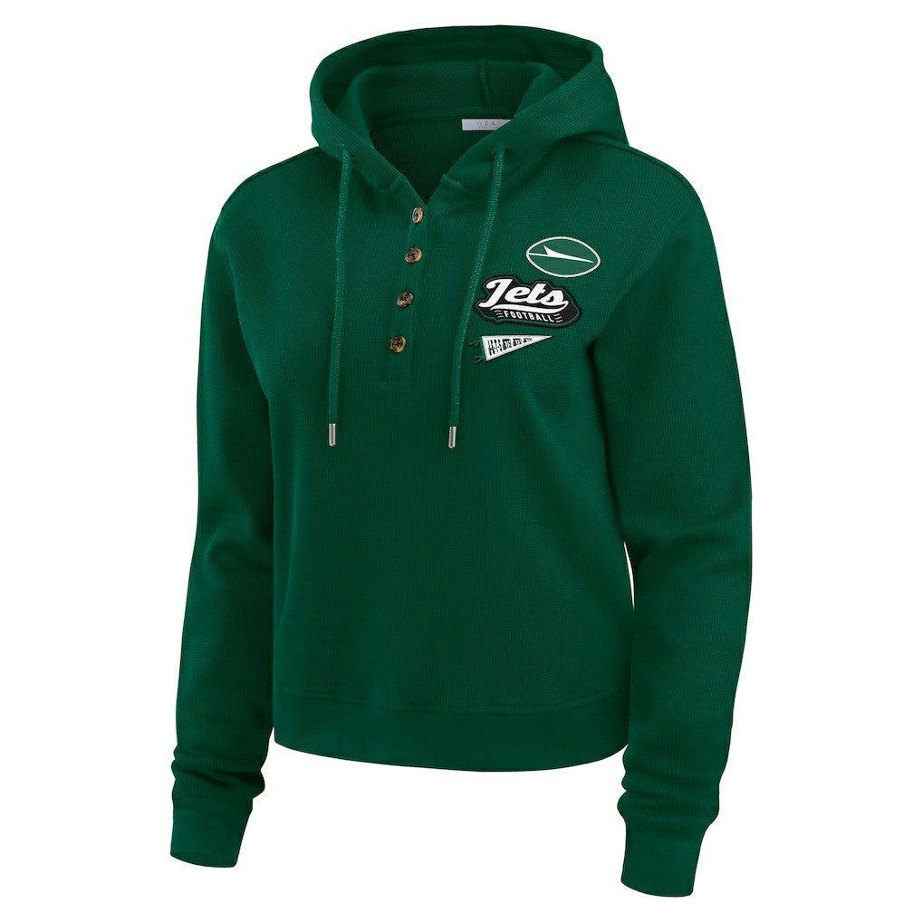 New York Jets WEAR by Erin Andrews Women's Plus Size Waffle Hoodie Pullover Top - Green - NFL