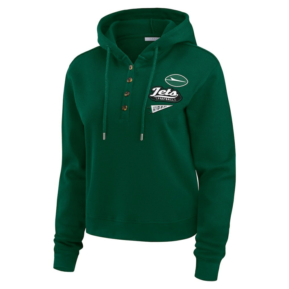 New York Jets WEAR by Erin Andrews Women's Plus Size Waffle Hoodie Pullover Top - Green - NFL