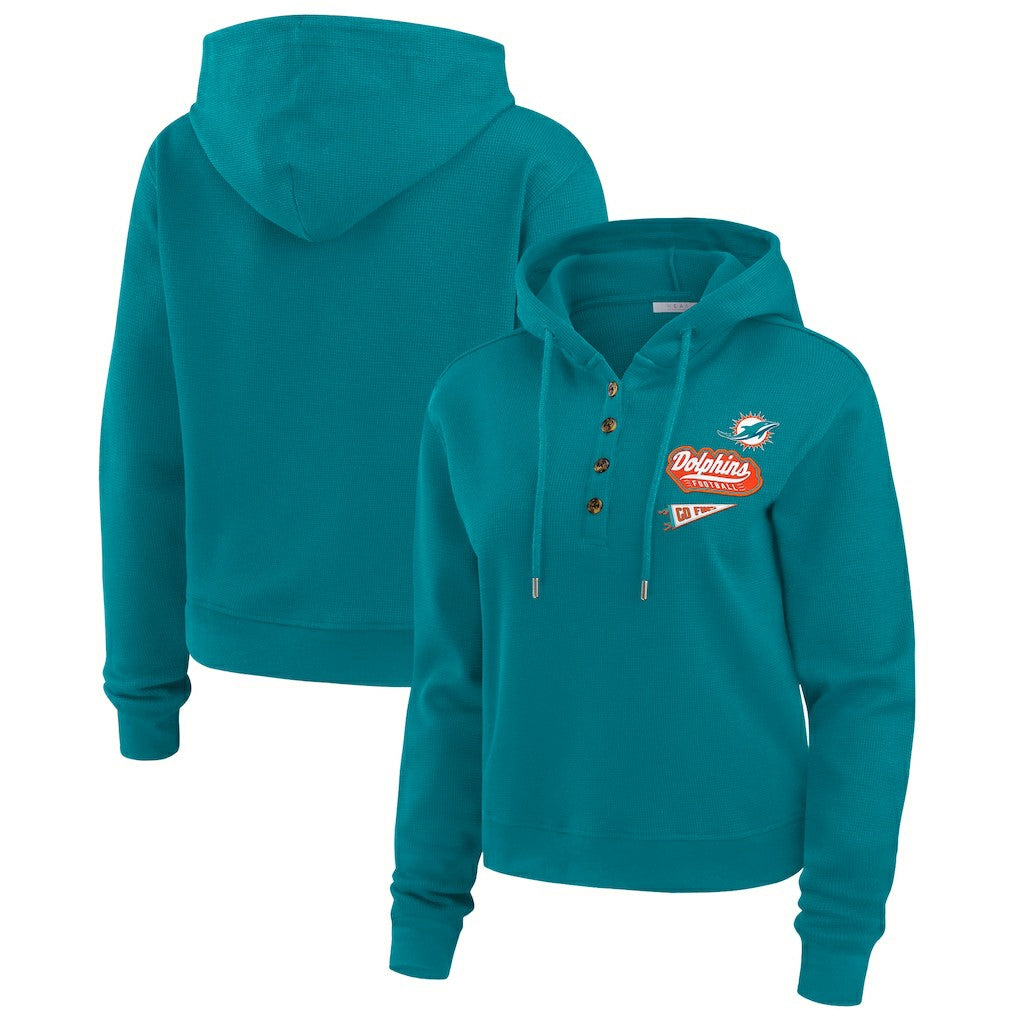 Miami Dolphins WEAR by Erin Andrews Women's Plus Size Waffle Hoodie Pullover Top - Aqua - NFL