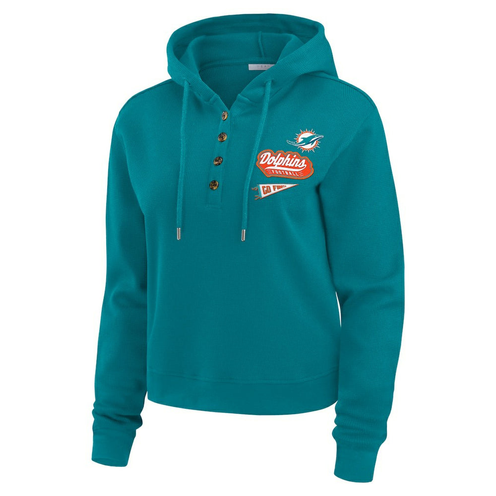 Miami Dolphins WEAR by Erin Andrews Women's Plus Size Waffle Hoodie Pullover Top - Aqua - NFL