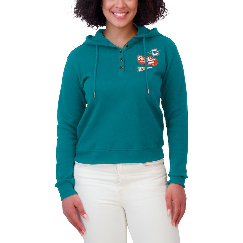 Miami Dolphins WEAR by Erin Andrews Women's Plus Size Waffle Hoodie Pullover Top - Aqua - NFL