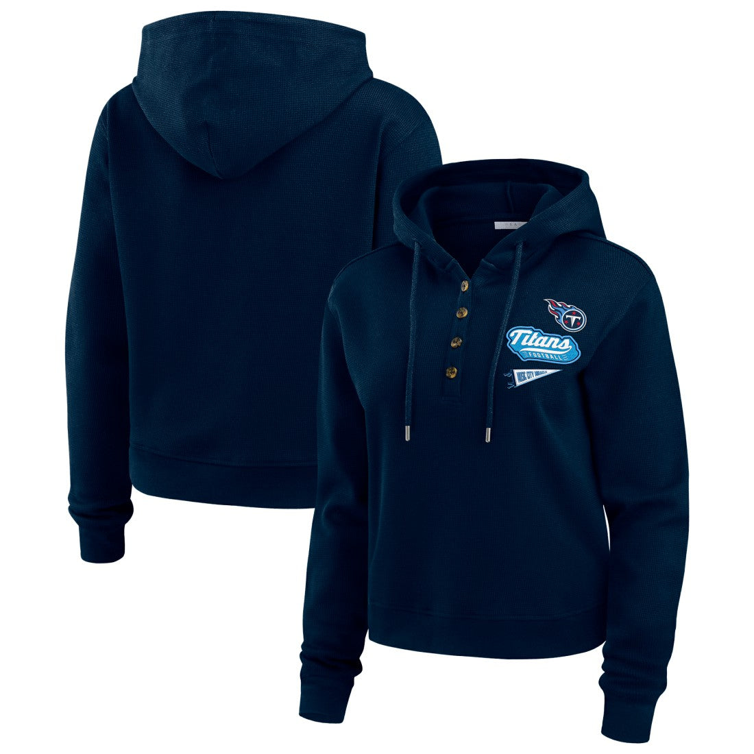 Tennessee Titans WEAR by Erin Andrews Women's Plus Size Waffle Hoodie Pullover Top - Navy - NFL
