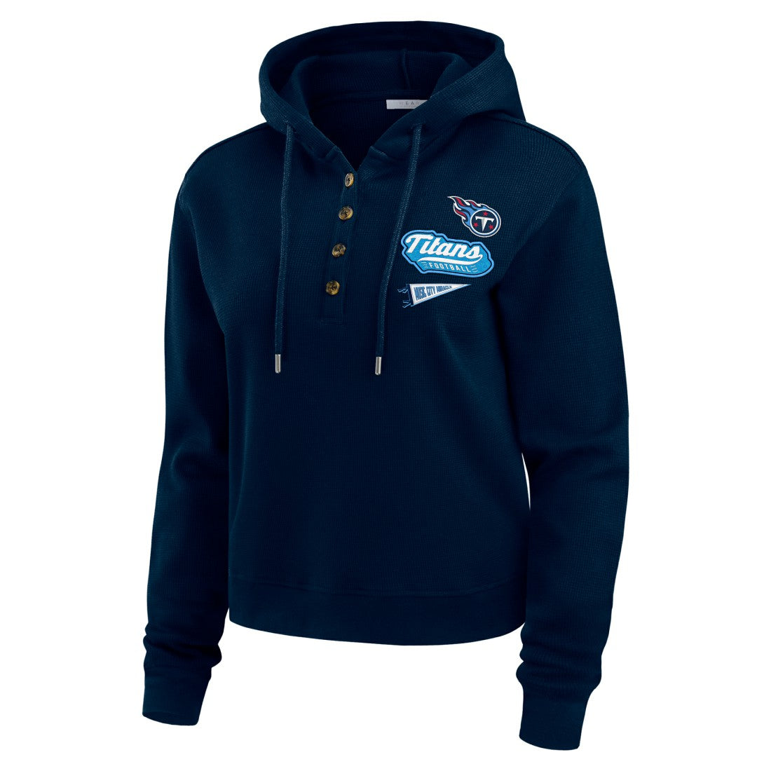 Tennessee Titans WEAR by Erin Andrews Women's Plus Size Waffle Hoodie Pullover Top - Navy - NFL