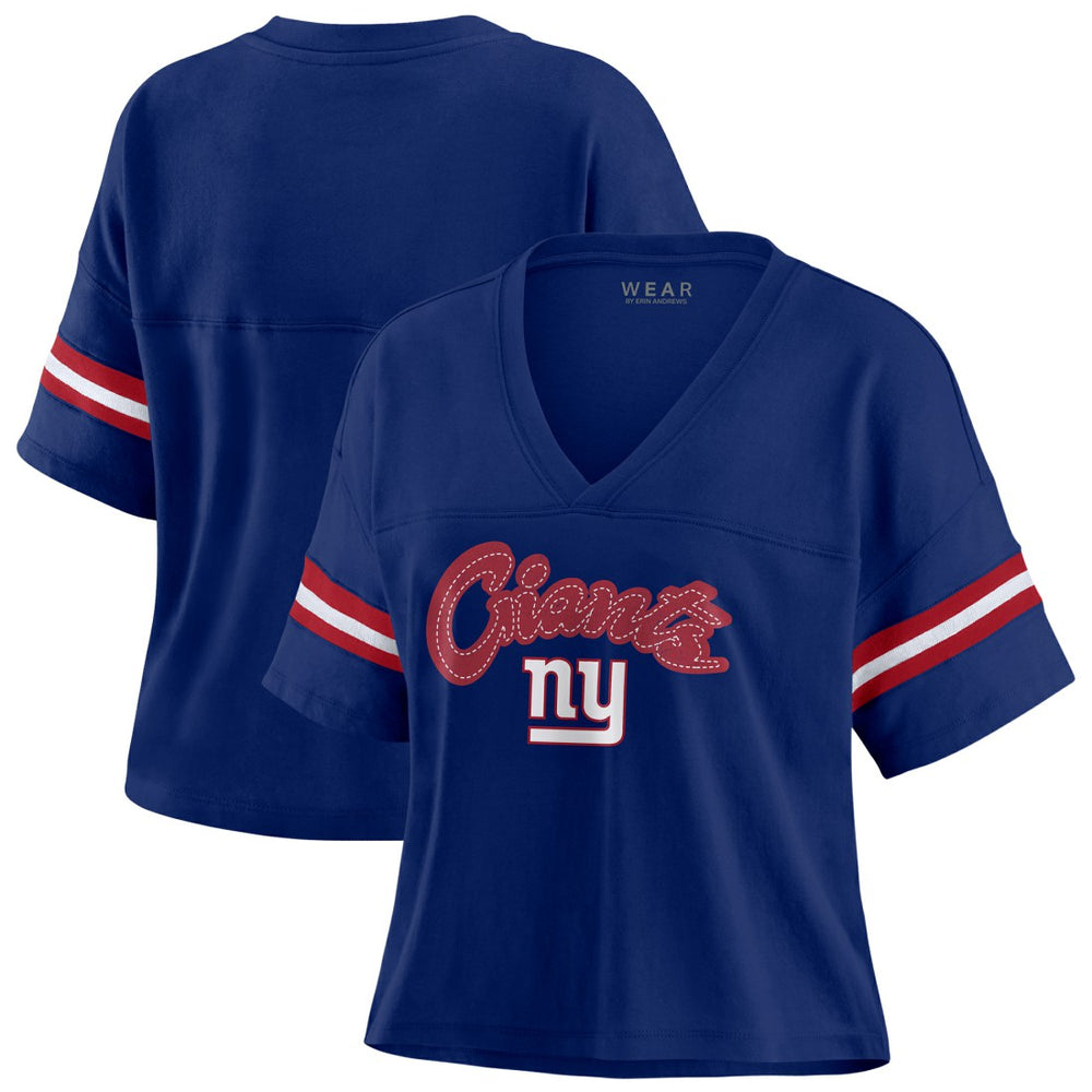 New York Giants WEAR by Erin Andrews Women's Plus Size Color Block Boxy T-Shirt - Royal/White - NFL