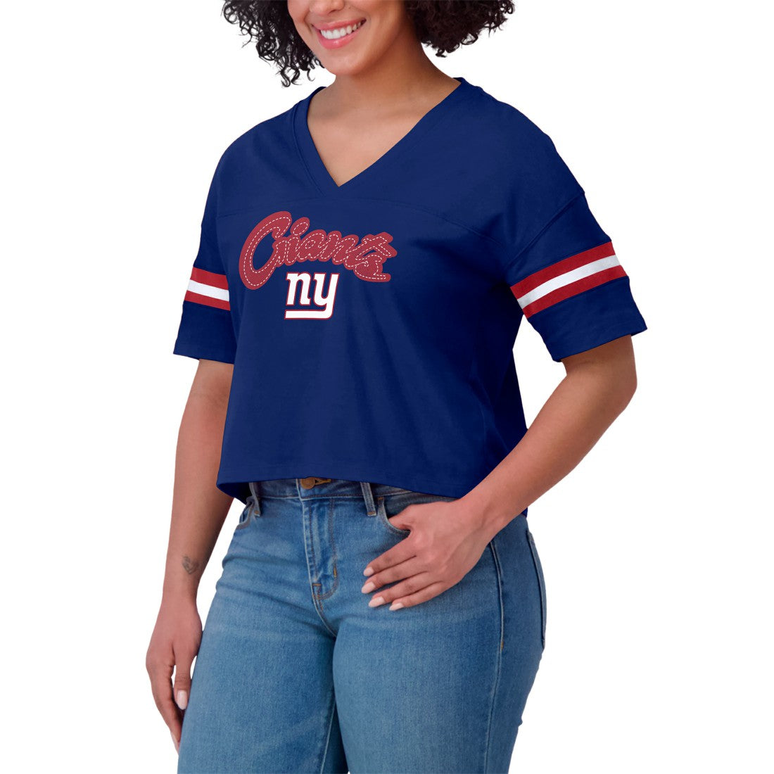 New York Giants WEAR by Erin Andrews Women's Plus Size Color Block Boxy T-Shirt - Royal/White - NFL