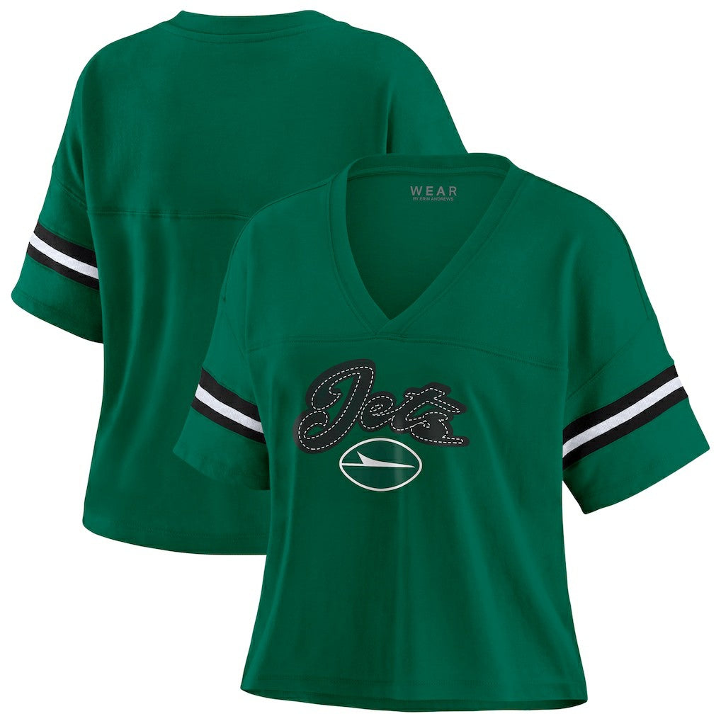 New York Jets WEAR by Erin Andrews Women's Plus Size Color Block Boxy T-Shirt - Green/White - NFL