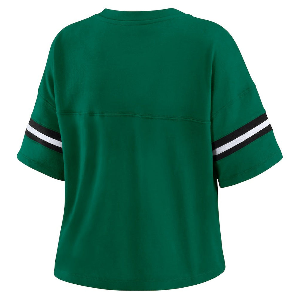 New York Jets WEAR by Erin Andrews Women's Plus Size Color Block Boxy T-Shirt - Green/White - NFL