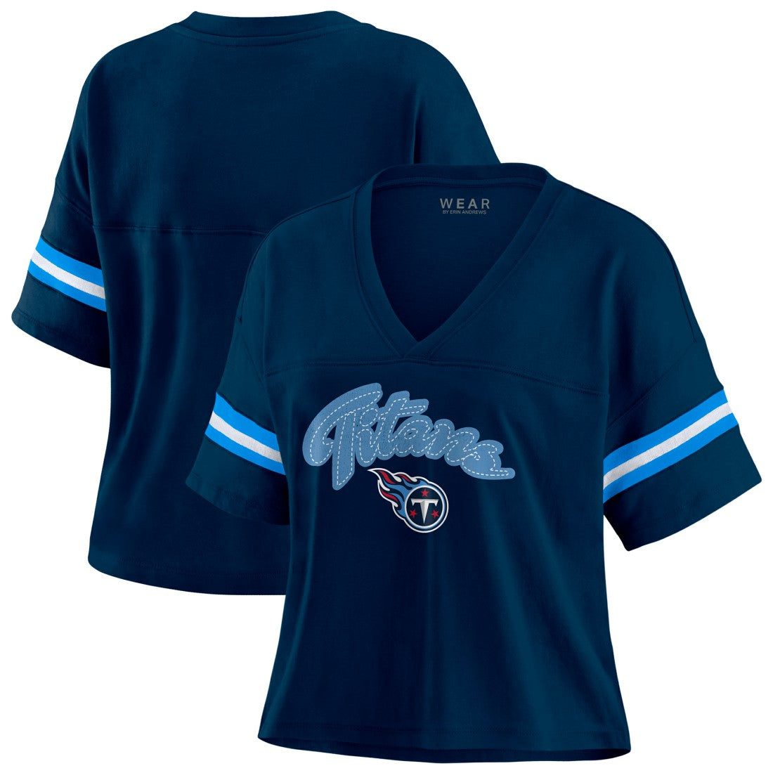 Tennessee Titans WEAR by Erin Andrews Women's Plus Size Color Block Boxy T-Shirt - Navy/White - NFL