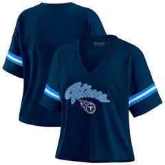 Tennessee Titans WEAR by Erin Andrews Women's Plus Size Color Block Boxy T-Shirt - Navy/White - NFL