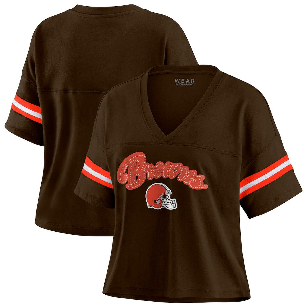 Cleveland Browns WEAR by Erin Andrews Women's Plus Size Color Block Boxy T-Shirt - Brown/White - NFL