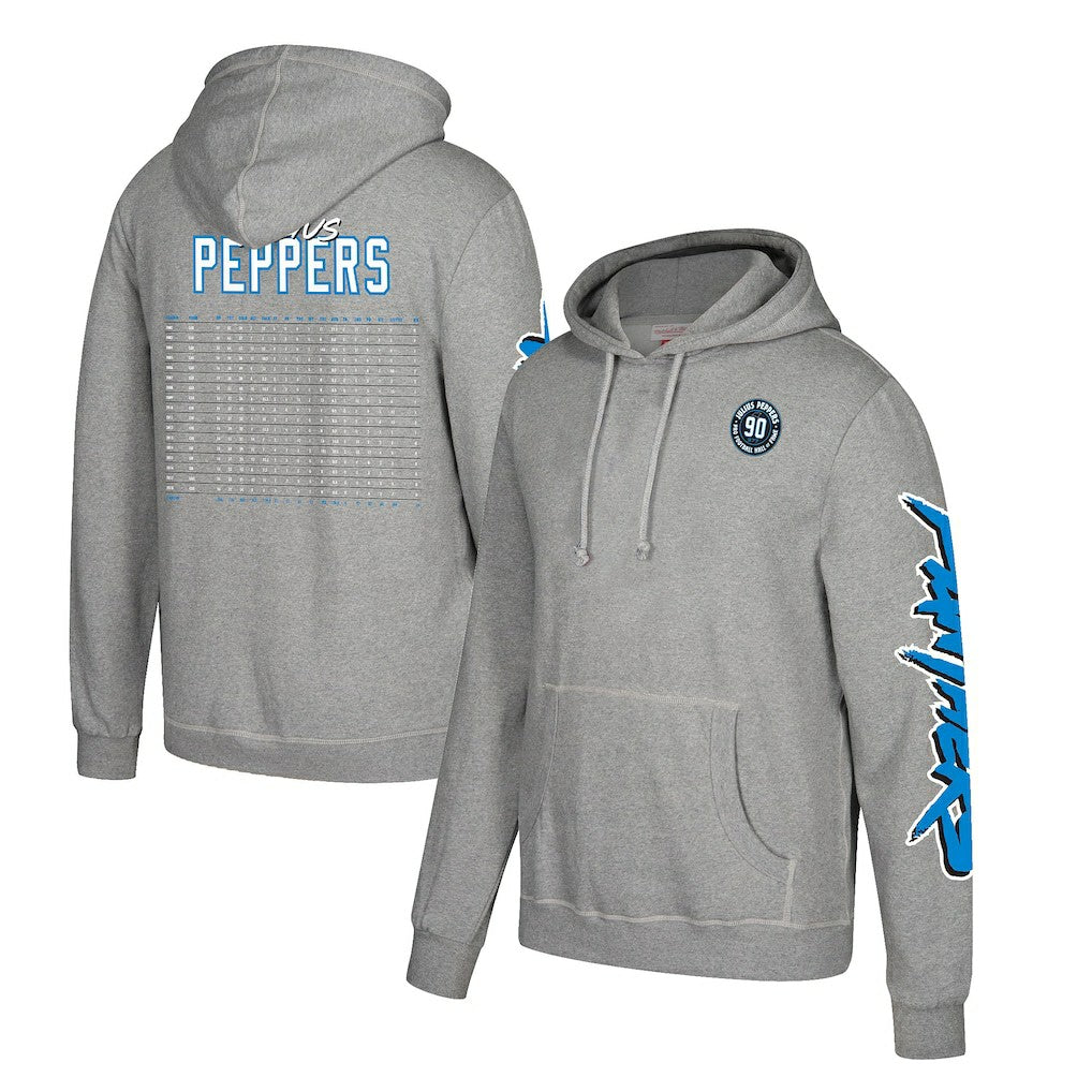 Julius Peppers Carolina Panthers Name & Number Pullover Hoodie – Heather Gray - Mitchell & Ness