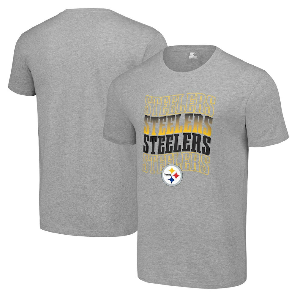Pittsburgh Steelers Starter Four Team Name Logo T-Shirt - Heather Gray - NFL