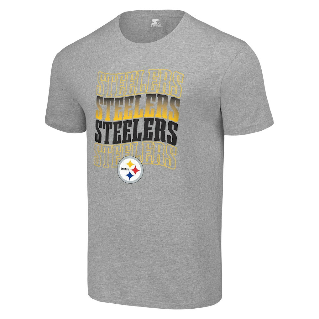 Pittsburgh Steelers Starter Four Team Name Logo T-Shirt - Heather Gray - NFL