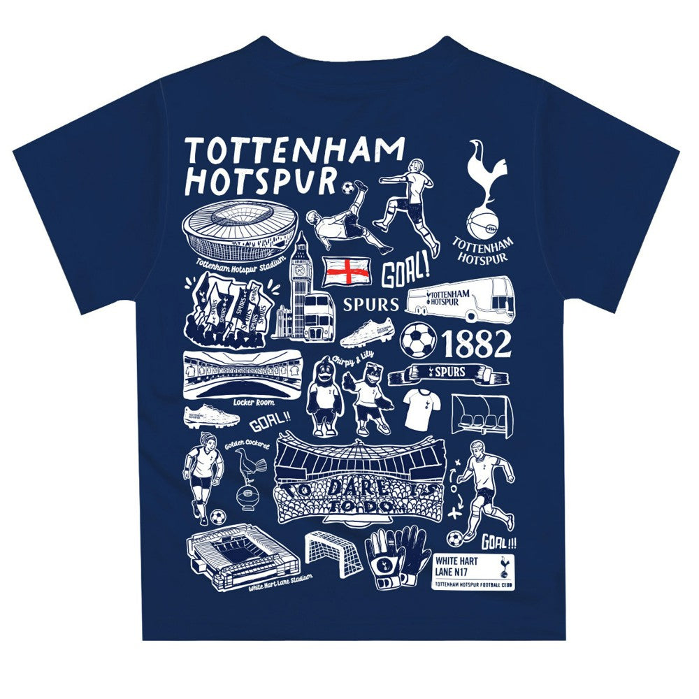 Tottenham Hotspur Vive La Fete Youth Impressions Artwork T-Shirt Navy