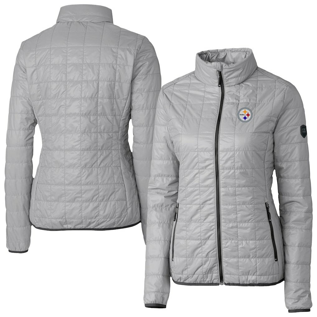 Pittsburgh Steelers Cutter & Buck Women's Rainier PrimaLoft Eco Insulated Full-Zip Puffer Jacket - Gray - NFL
