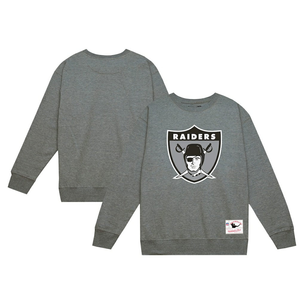 Las Vegas Raiders Basic Fleece Pullover Sweatshirt - Heather Gray - Mitchell & Ness