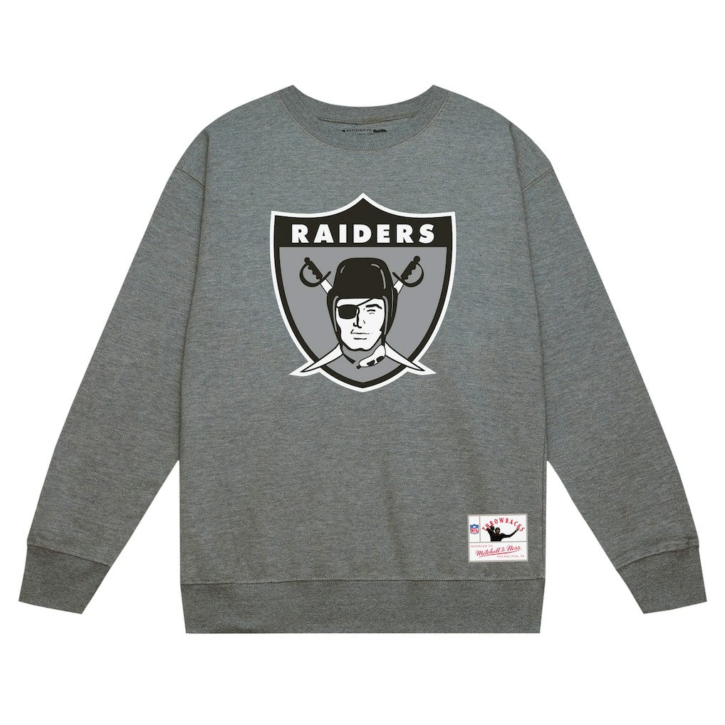 Las Vegas Raiders Basic Fleece Pullover Sweatshirt - Heather Gray - Mitchell & Ness