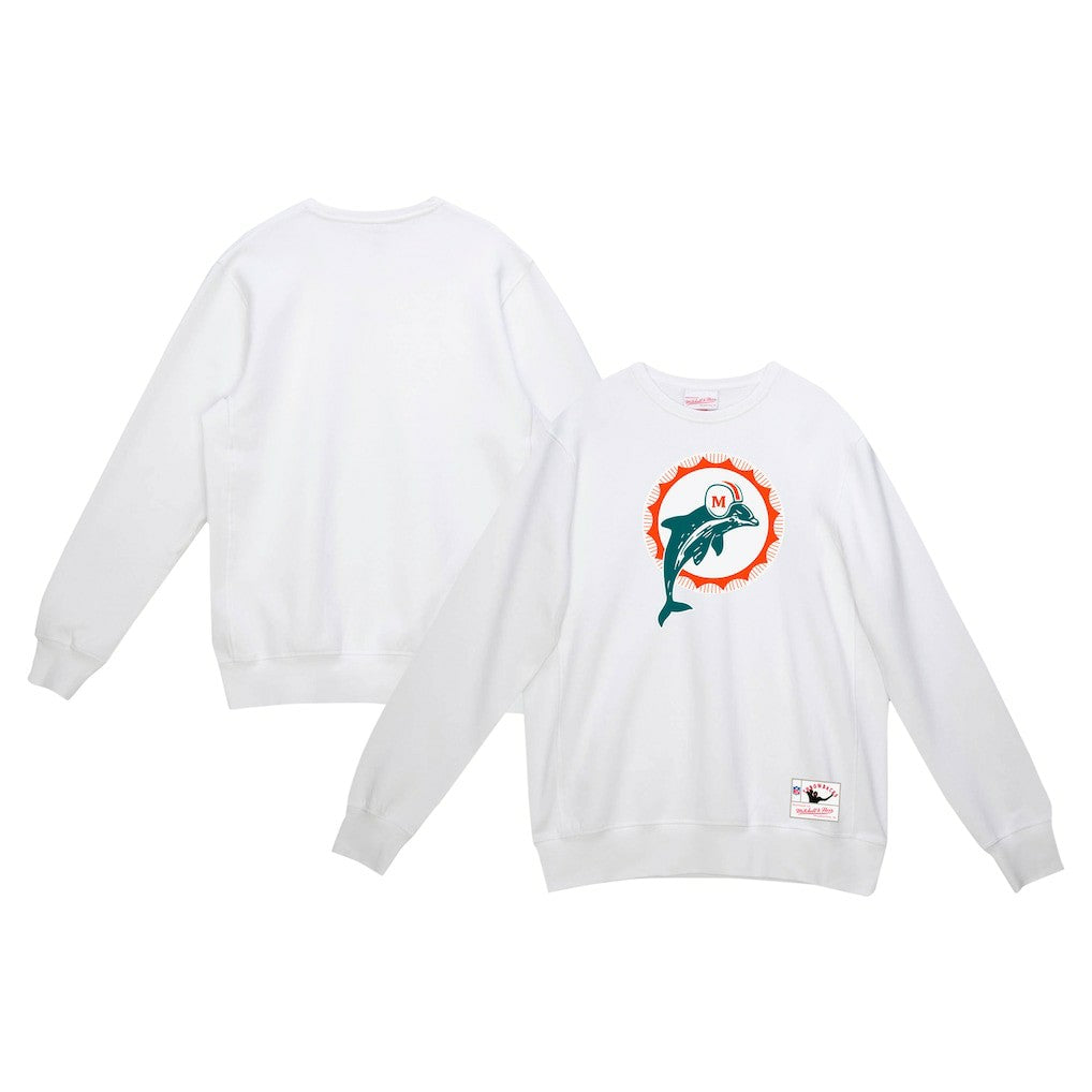 Miami Dolphins Basic Fleece Pullover Sweatshirt - White - Mitchell & Ness
