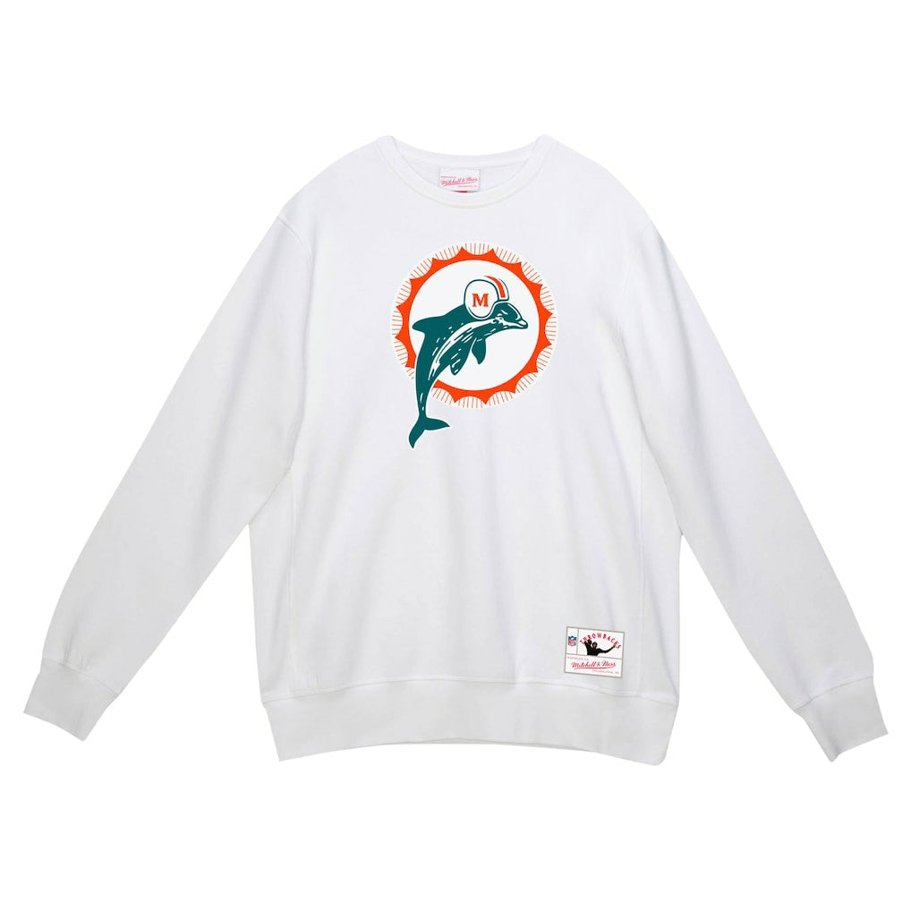 Miami Dolphins Basic Fleece Pullover Sweatshirt - White - Mitchell & Ness