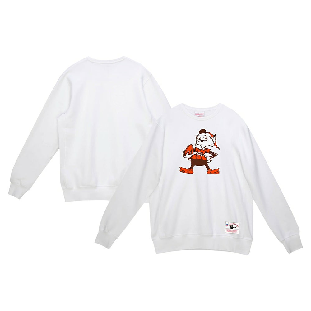 Cleveland Browns Basic Fleece Pullover Sweatshirt - White - Mitchell & Ness
