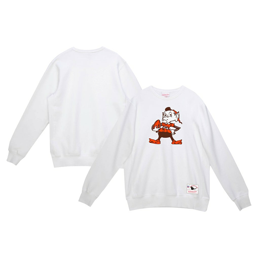 Cleveland Browns Basic Fleece Pullover Sweatshirt - White - Mitchell & Ness