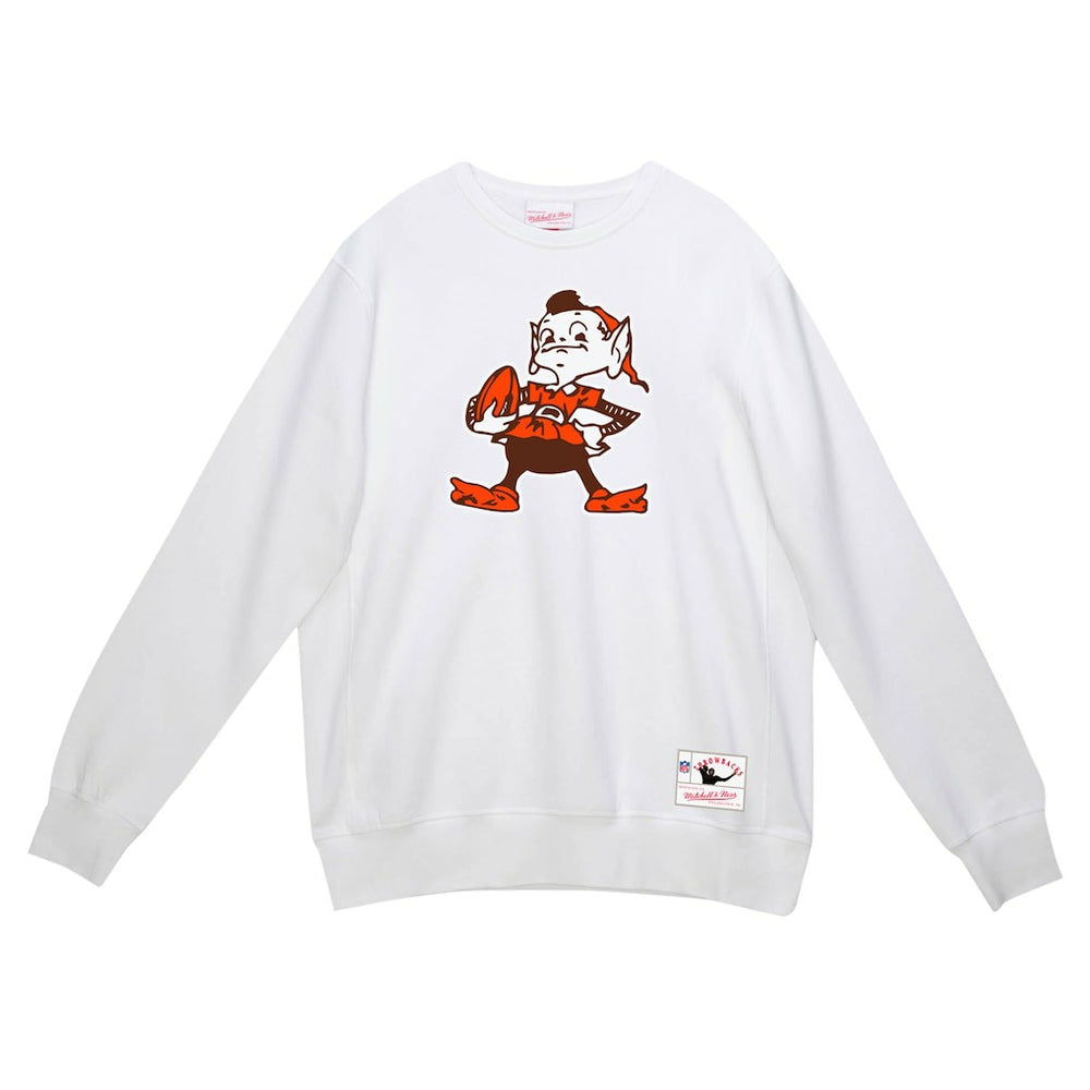 Cleveland Browns Basic Fleece Pullover Sweatshirt - White - Mitchell & Ness