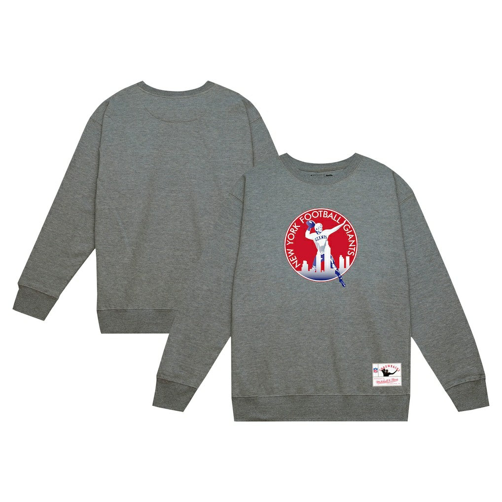 New York Giants Basic Fleece Pullover Sweatshirt - Heather Gray - Mitchell & Ness
