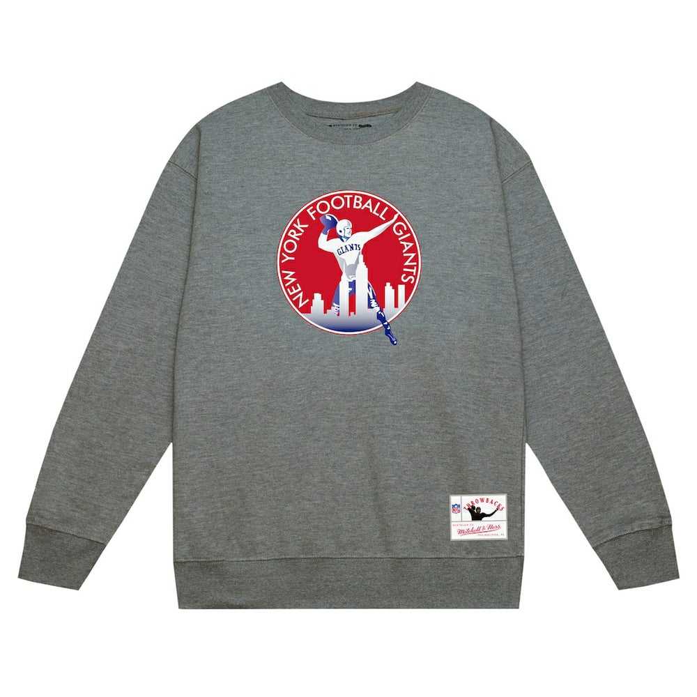 New York Giants Basic Fleece Pullover Sweatshirt - Heather Gray - Mitchell & Ness