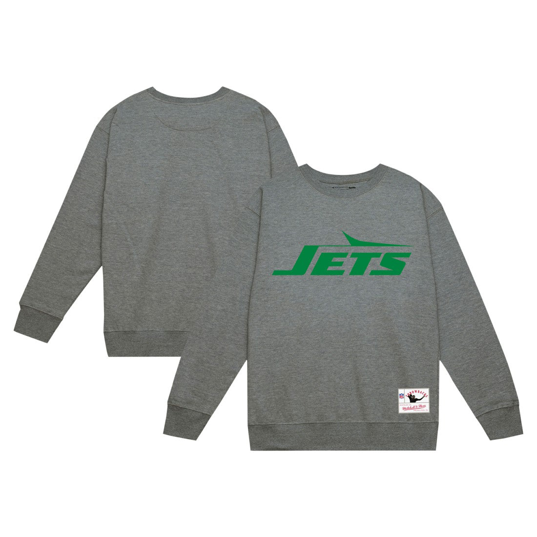 New York Jets Basic Fleece Pullover Sweatshirt - Heather Gray - Mitchell & Ness