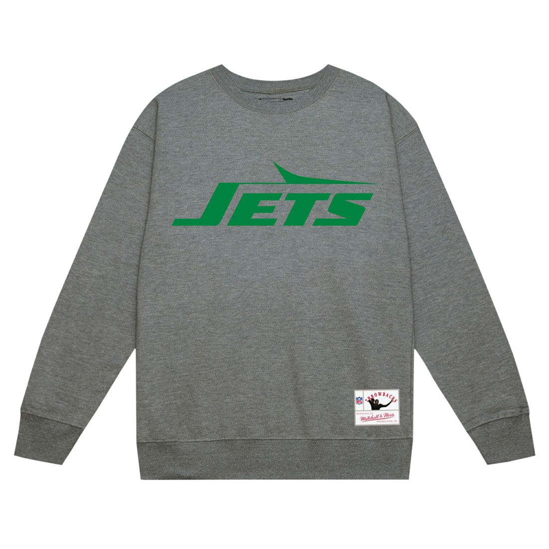 New York Jets Basic Fleece Pullover Sweatshirt - Heather Gray - Mitchell & Ness